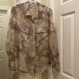Sheer light beige "camo" print blouse, Size large